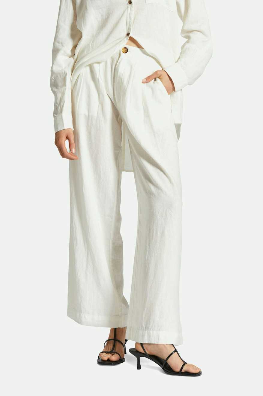 Women's Vintage Linen Blend Wide Leg Pant - Off White
