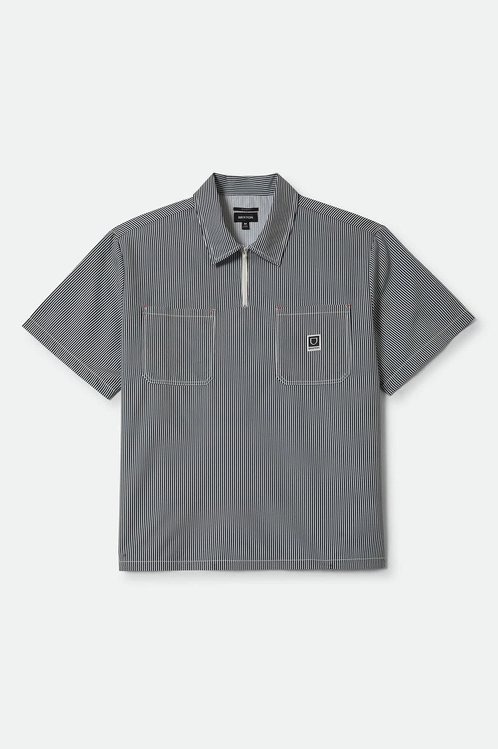 Journey Lightweight 1/2 Zip Cropped Short Sleeve Shirt - Navy/White Stripe