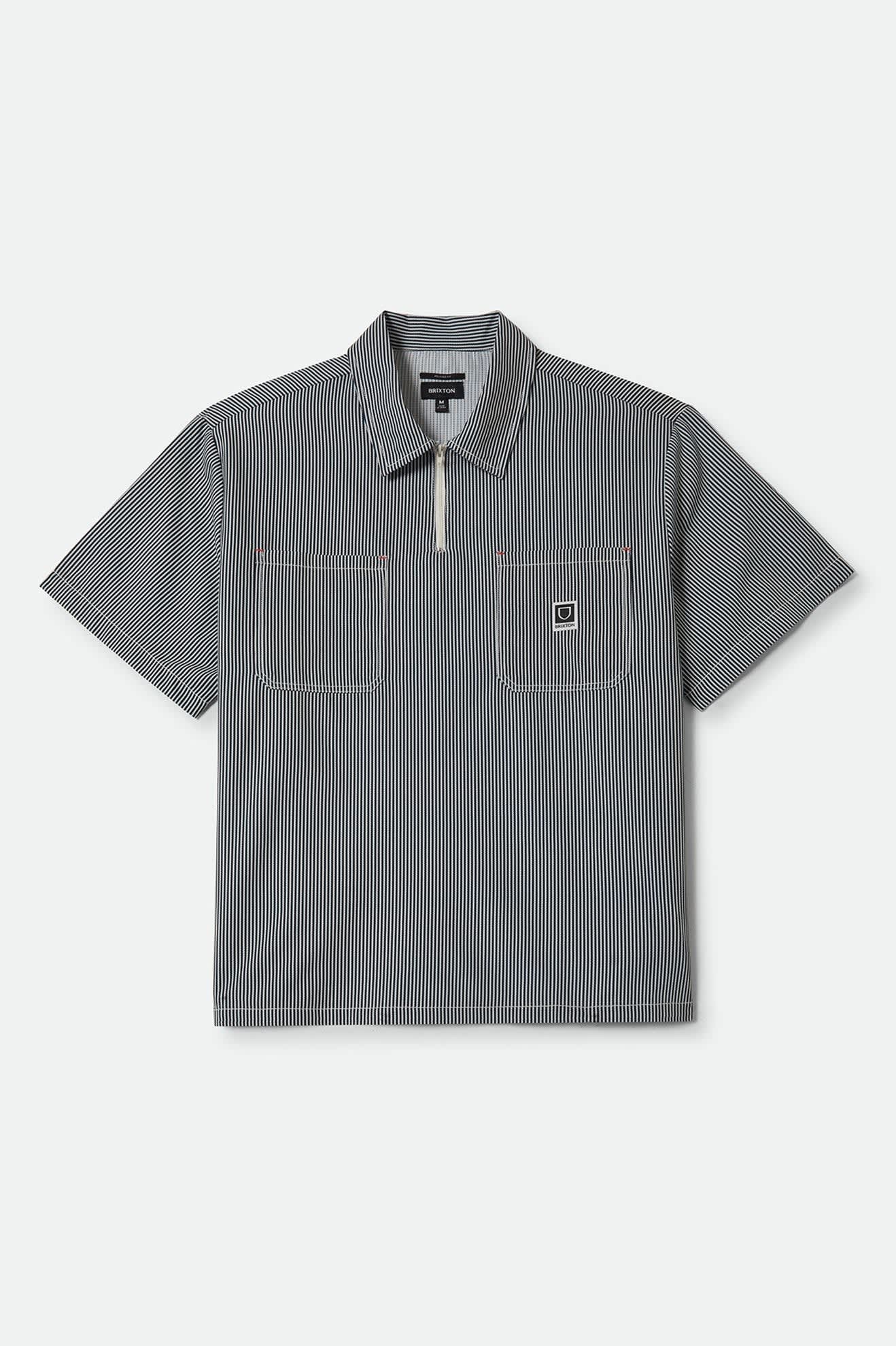 Journey Lightweight 1/2 Zip Cropped Short Sleeve Shirt - Navy/White Stripe