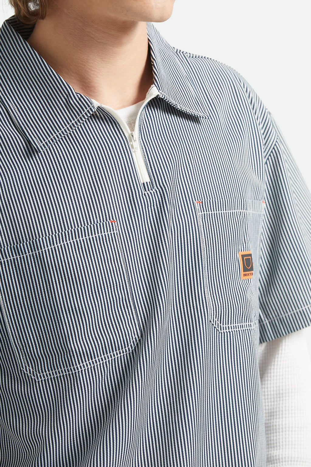 Journey Lightweight 1/2 Zip Cropped Short Sleeve Shirt - Navy/White Stripe