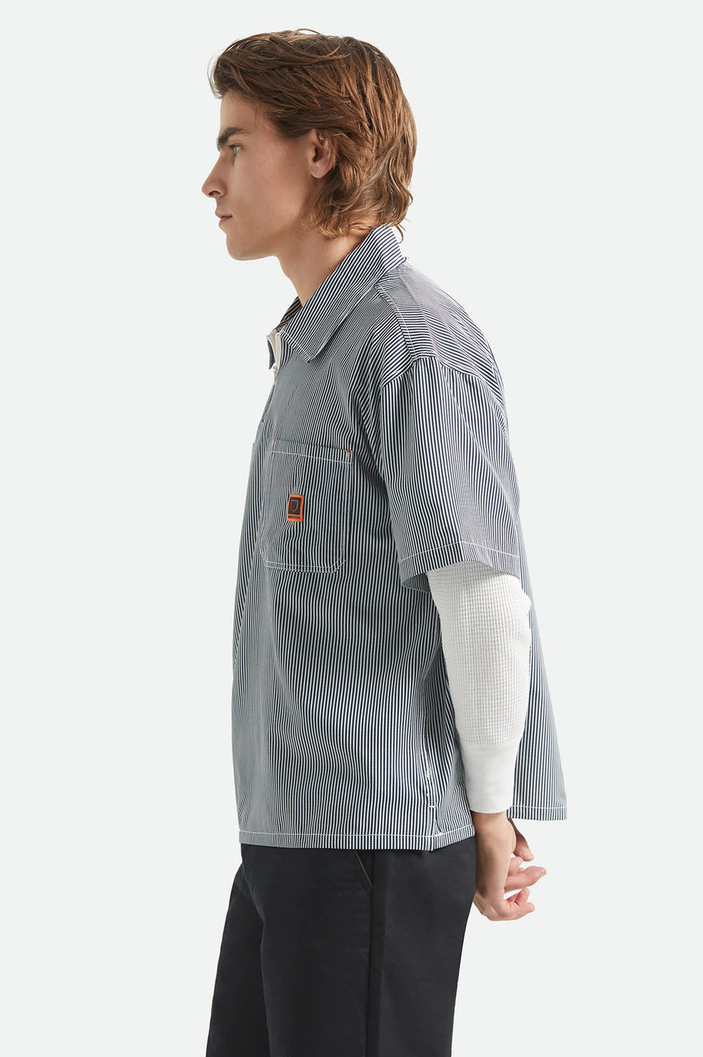 Journey Lightweight 1/2 Zip Cropped Short Sleeve Shirt - Navy/White Stripe