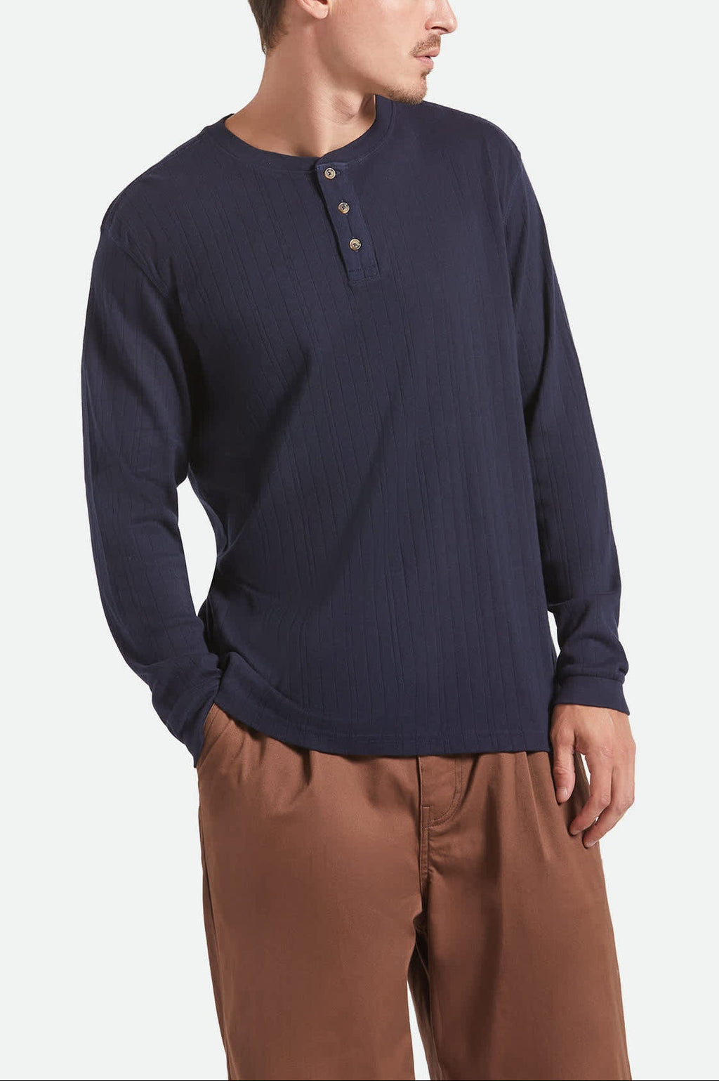 Vintage Ribbed L/S Henley - Washed Navy