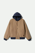 Canvas Hooded Bomber Jacket - Khaki/Mood Indigo