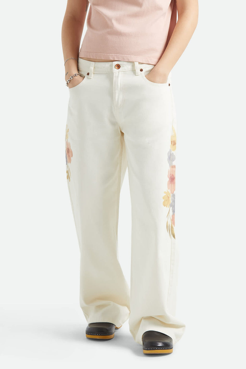 The Chloe 5-Pocket Pant - Off White Floral Burst