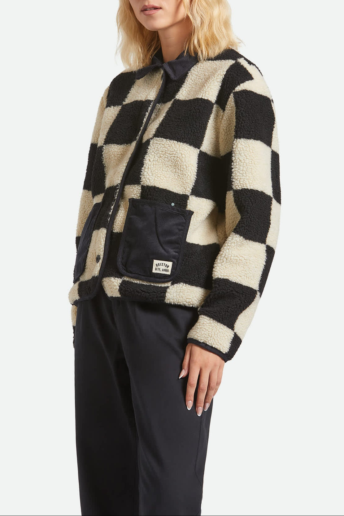Women's Delilah Sherpa Jacket - Black/Natural Finish Line Checker