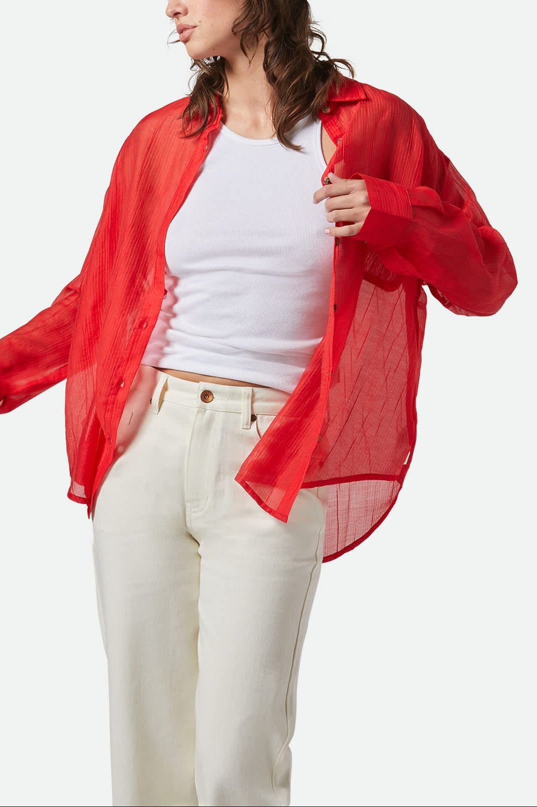 Women's East Side Boxy L/S Button Down - Crimson