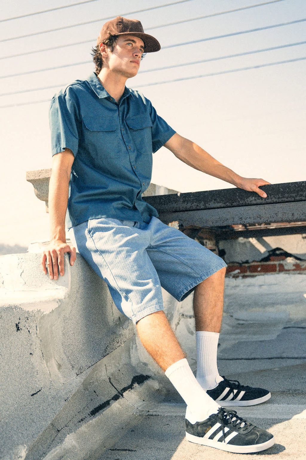 Choice Chino Baggy Short - Light Wash Denim Herringbone