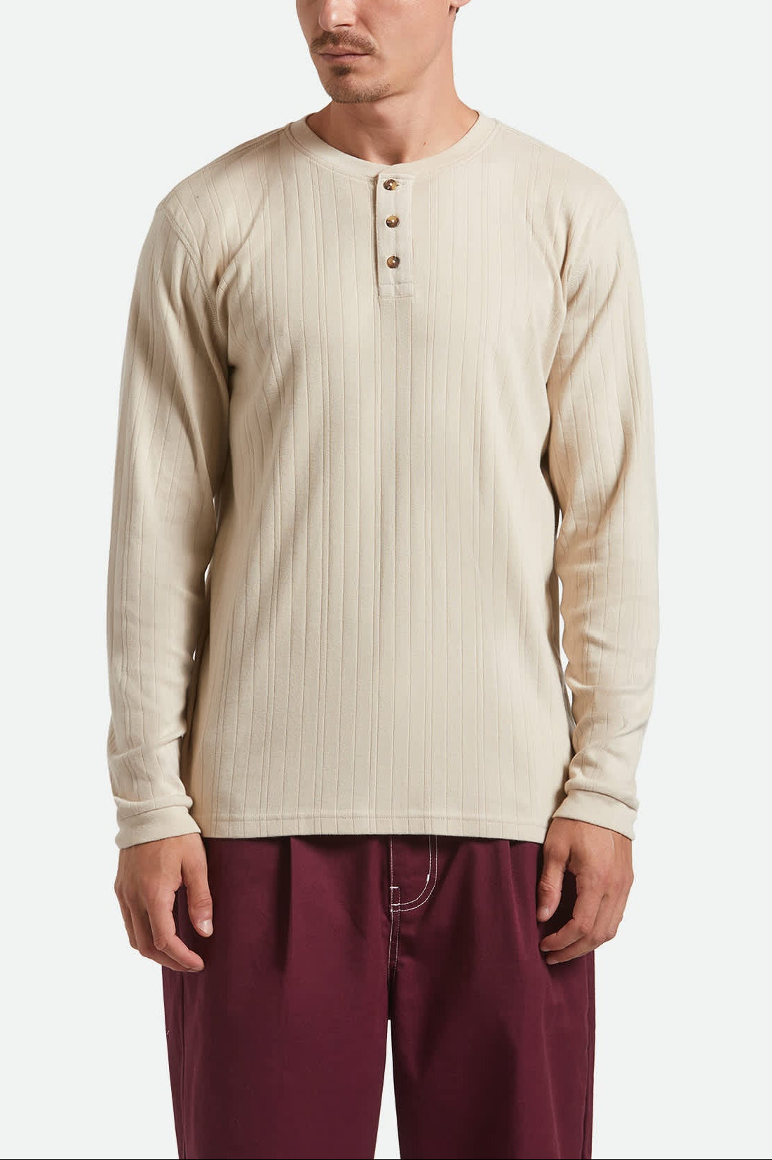 Vintage Ribbed L/S Henley - Beige