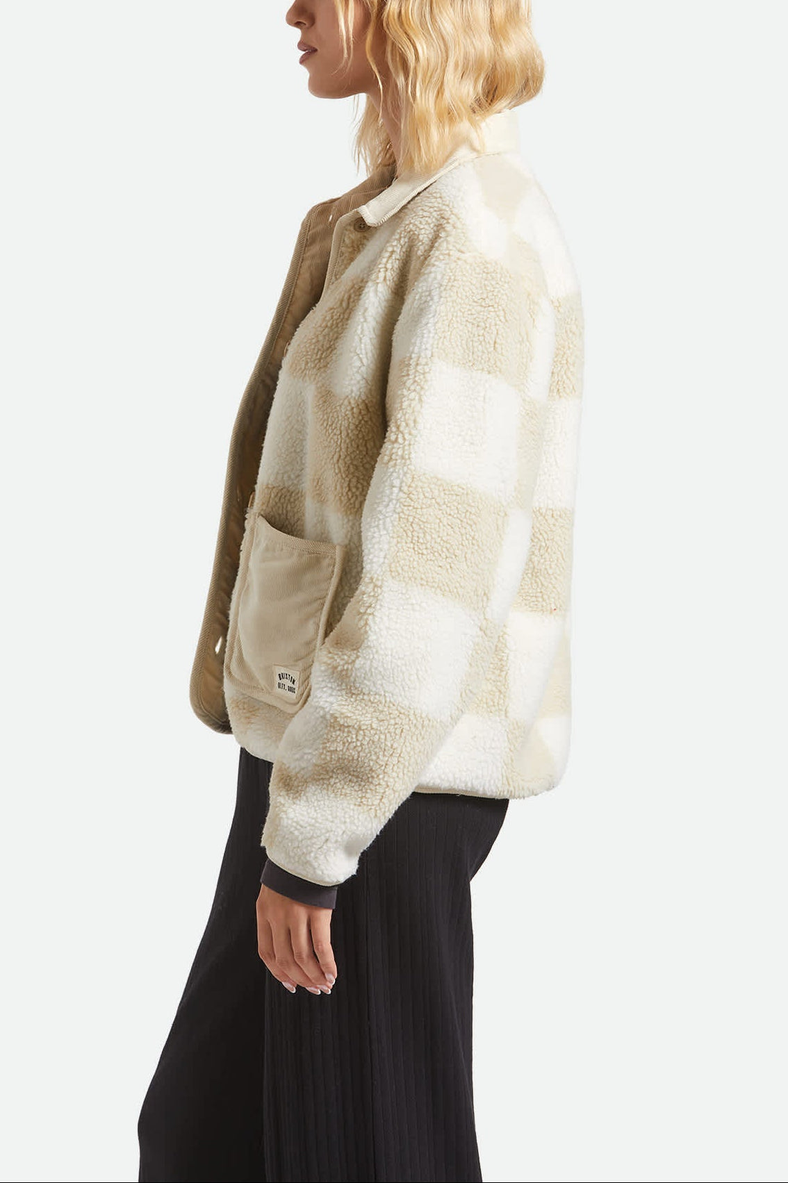 Women's Delilah Sherpa Jacket - White/Natural Finish Line Checker