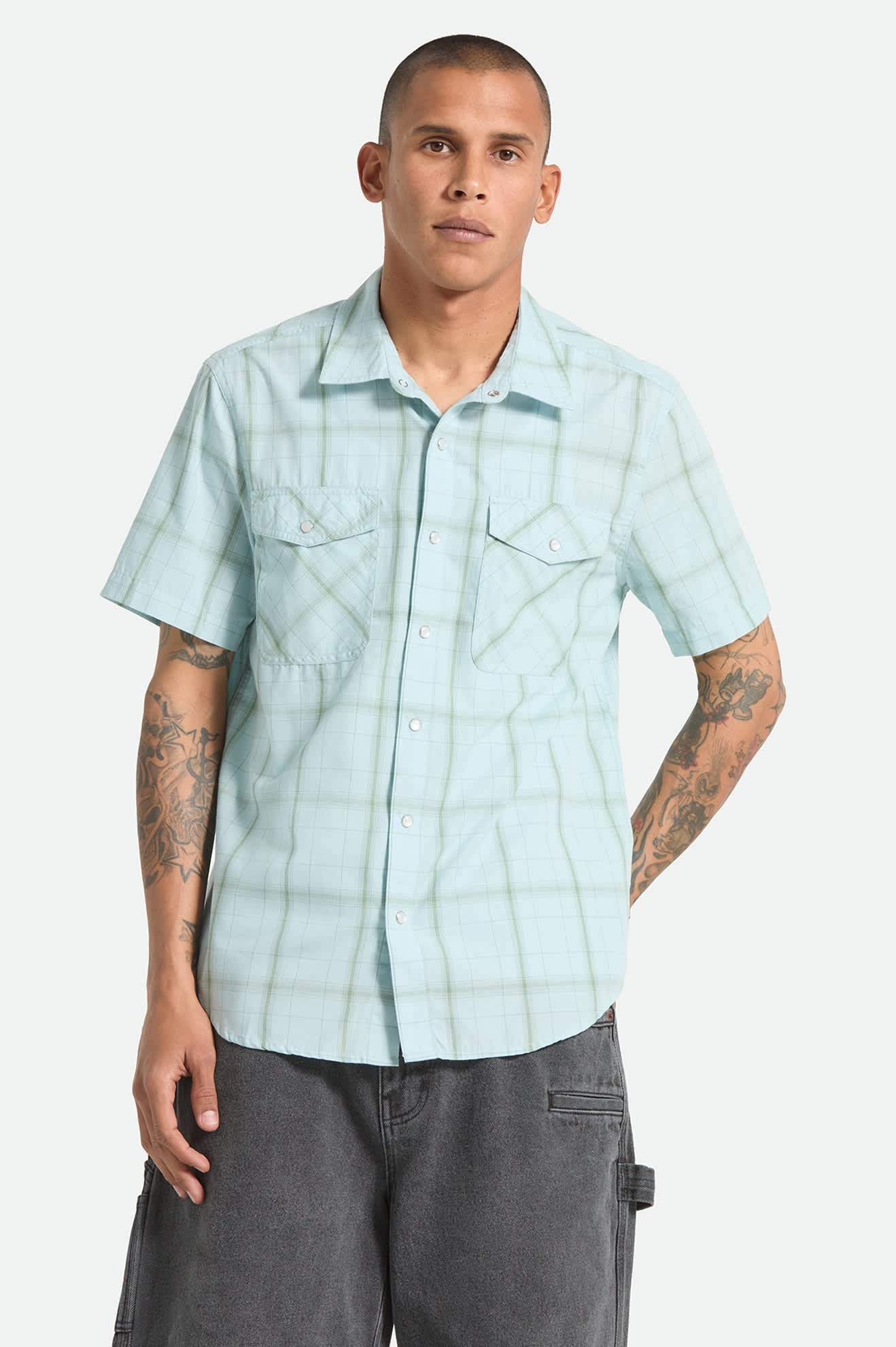 The Breezy Wayne Short Sleeve Shirt - Seafoam Plaid