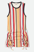 Ribbed Cinch Mini Dress - Peach Cobbler Multi Stripe