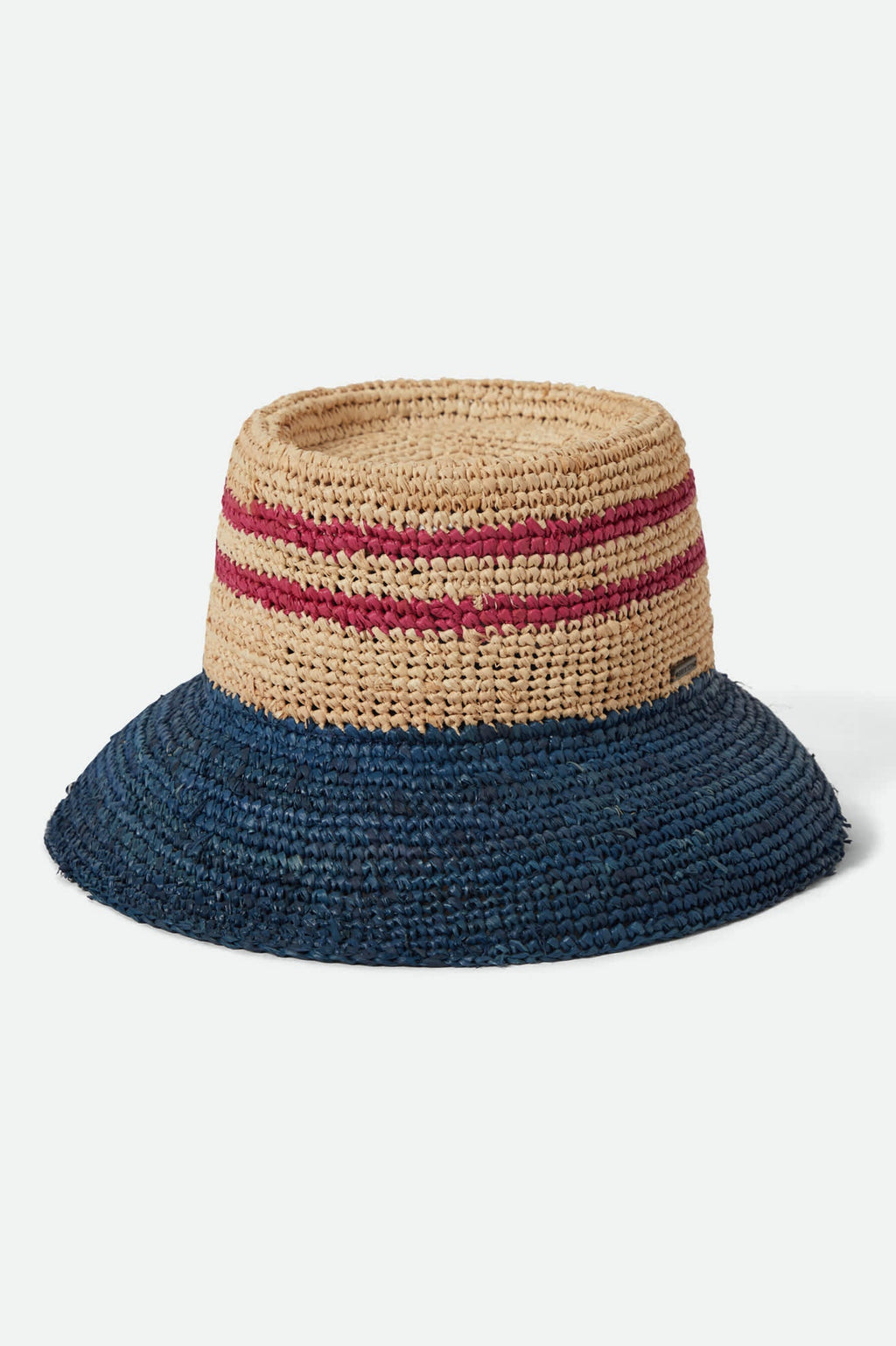 Ellee Straw Bucket Hat - Natural/Navy/Red
