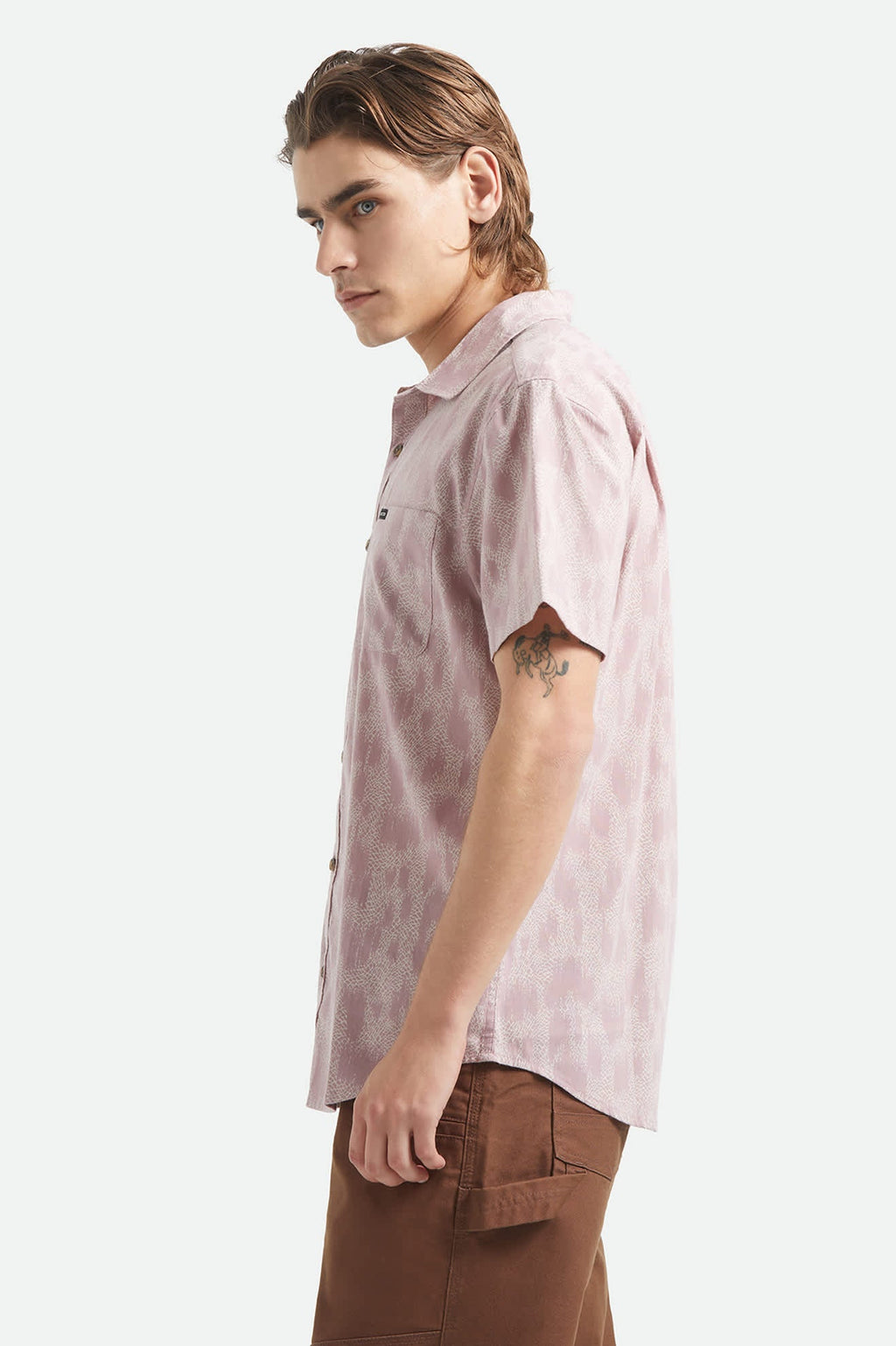 Charter Print Short Sleeve Shirt - Dark Pink/Silver Crackle Paint
