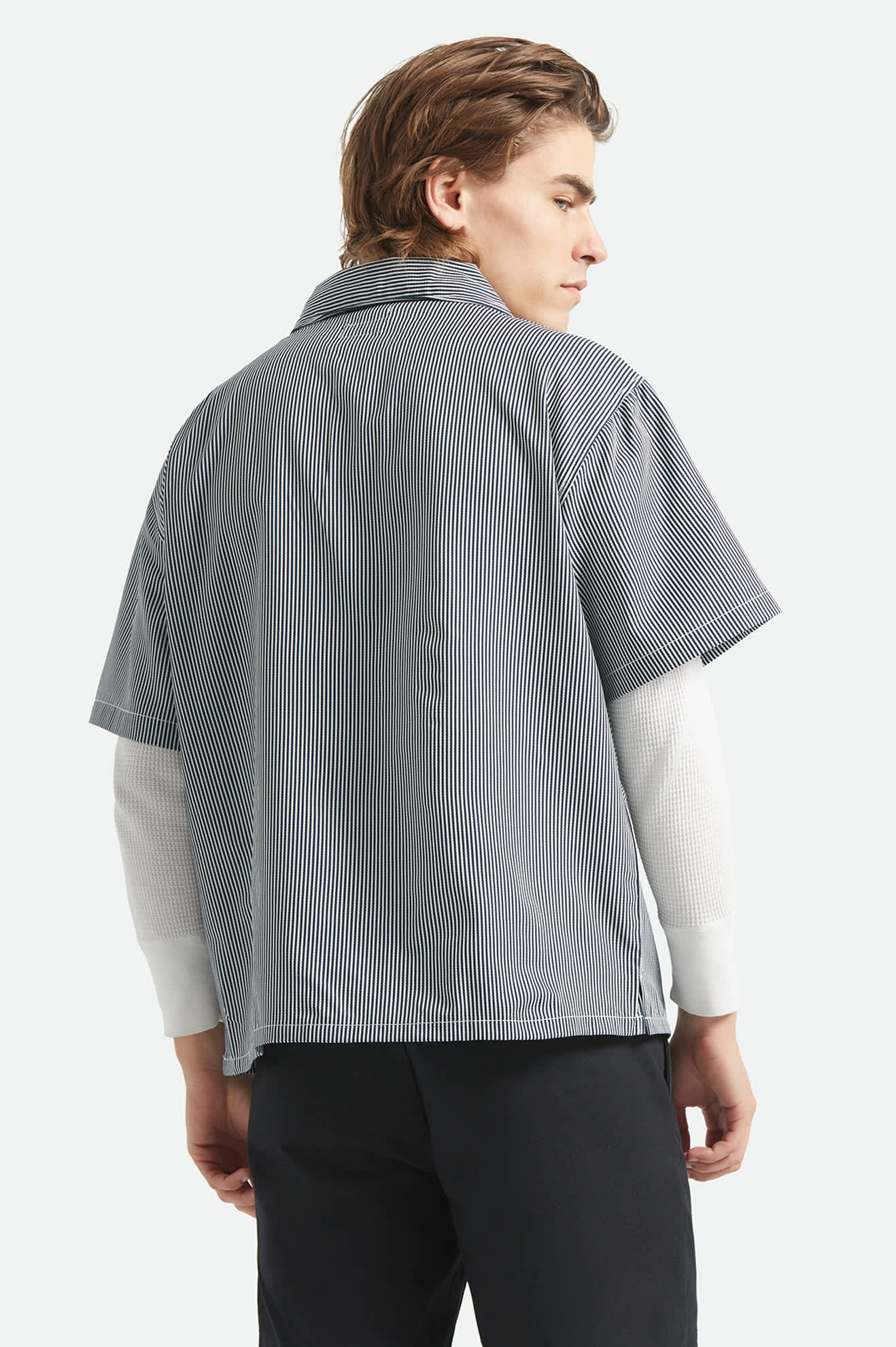 Journey Lightweight 1/2 Zip Cropped Short Sleeve Shirt - Navy/White Stripe