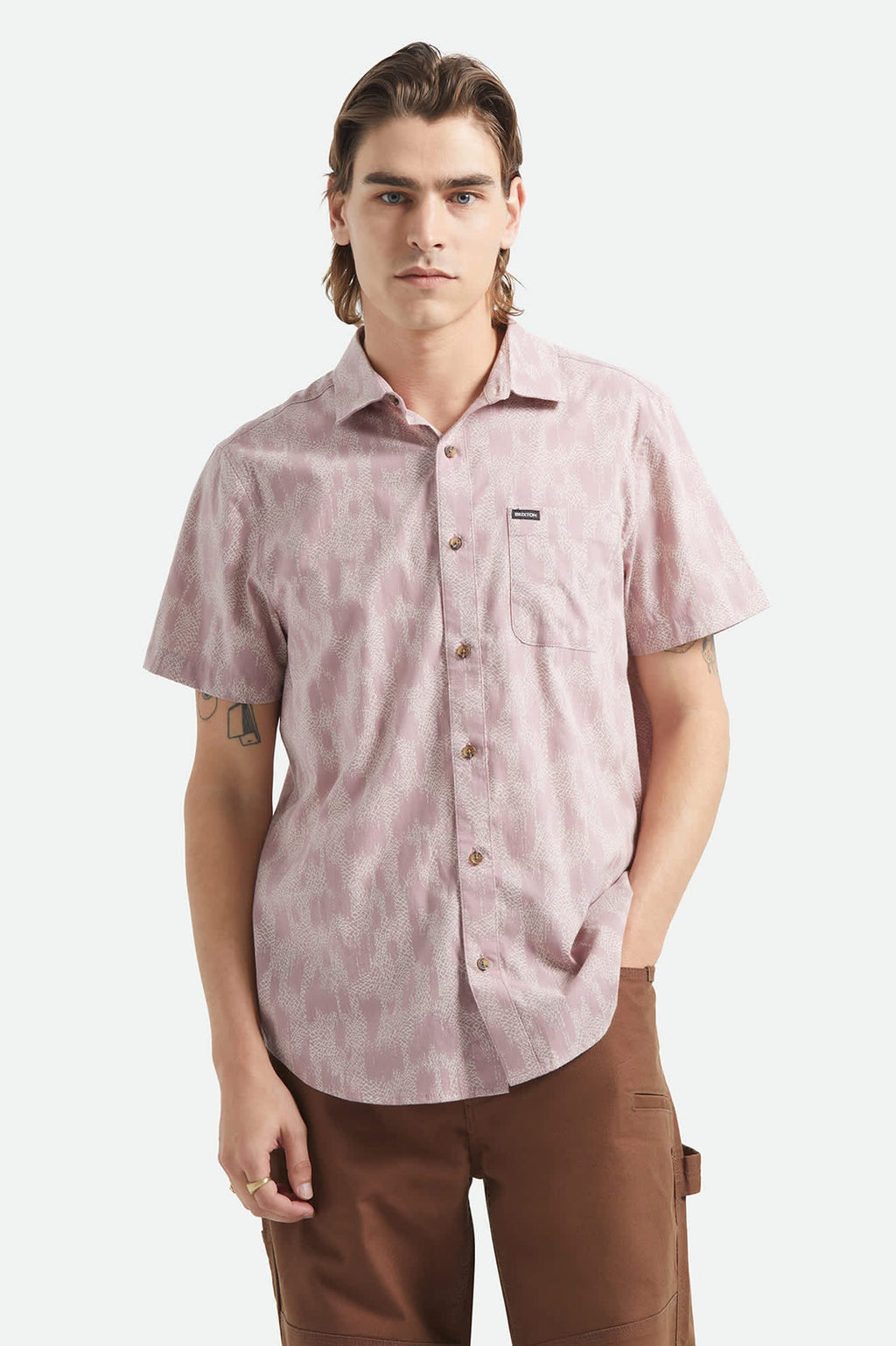 Charter Print Short Sleeve Shirt - Dark Pink/Silver Crackle Paint
