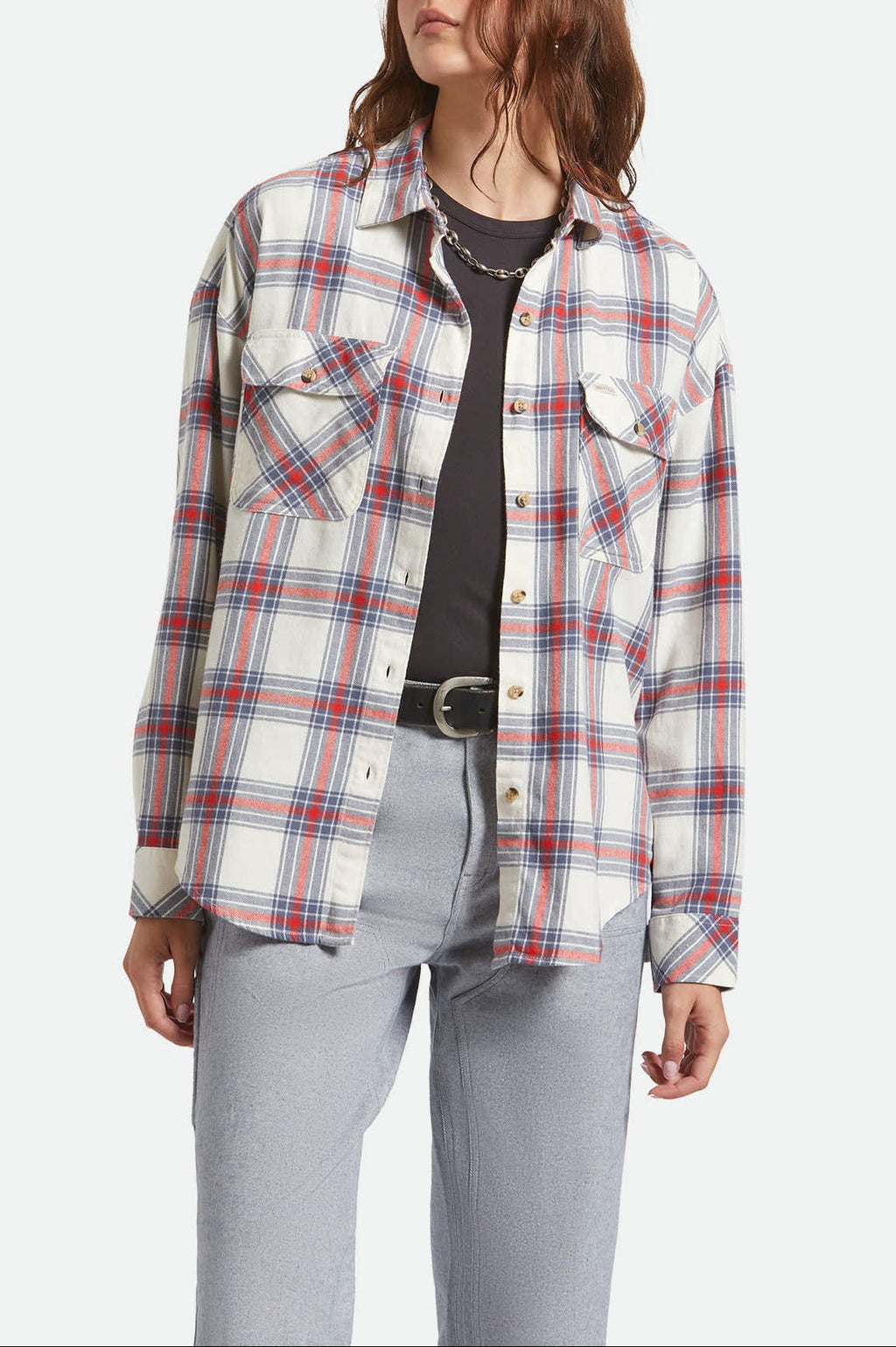 Women's Bowery Vintage Overshirt - Off White/Berring Sea/Red