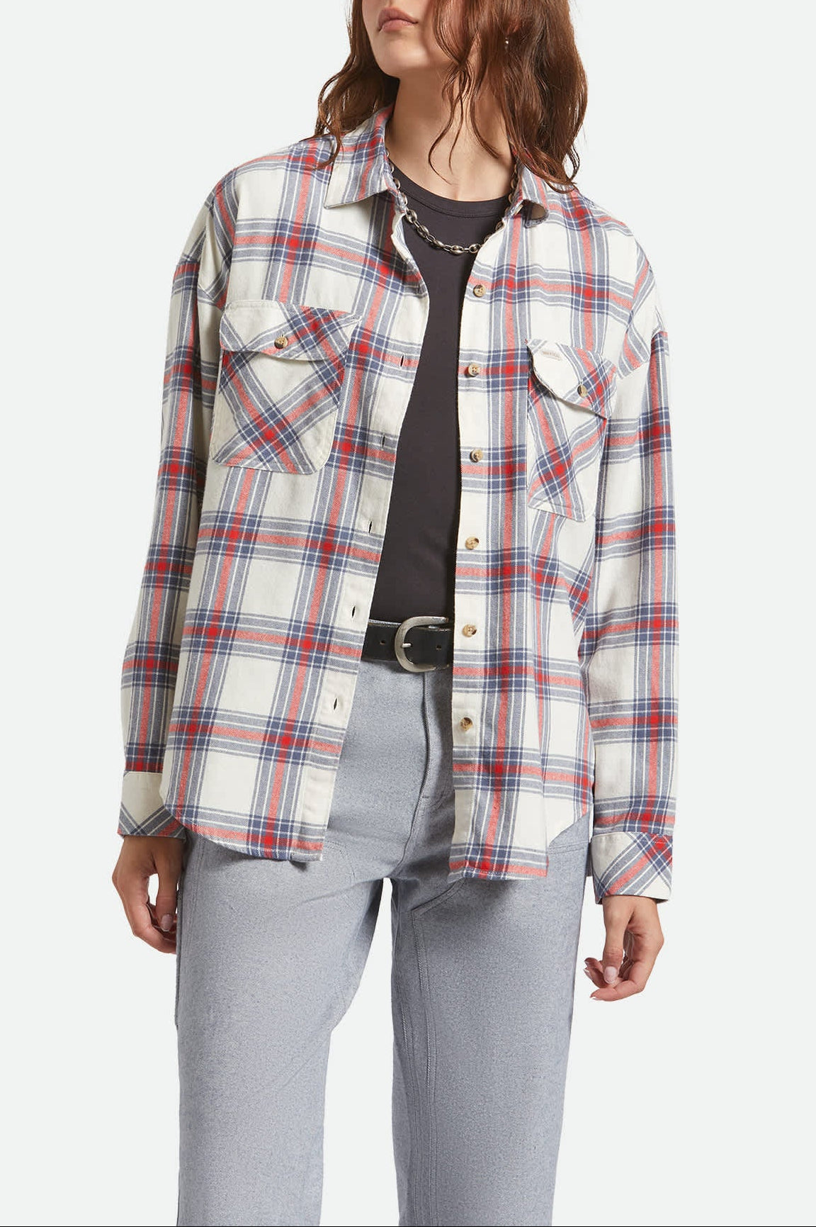 Women's Bowery Vintage Overshirt - Off White/Berring Sea/Red