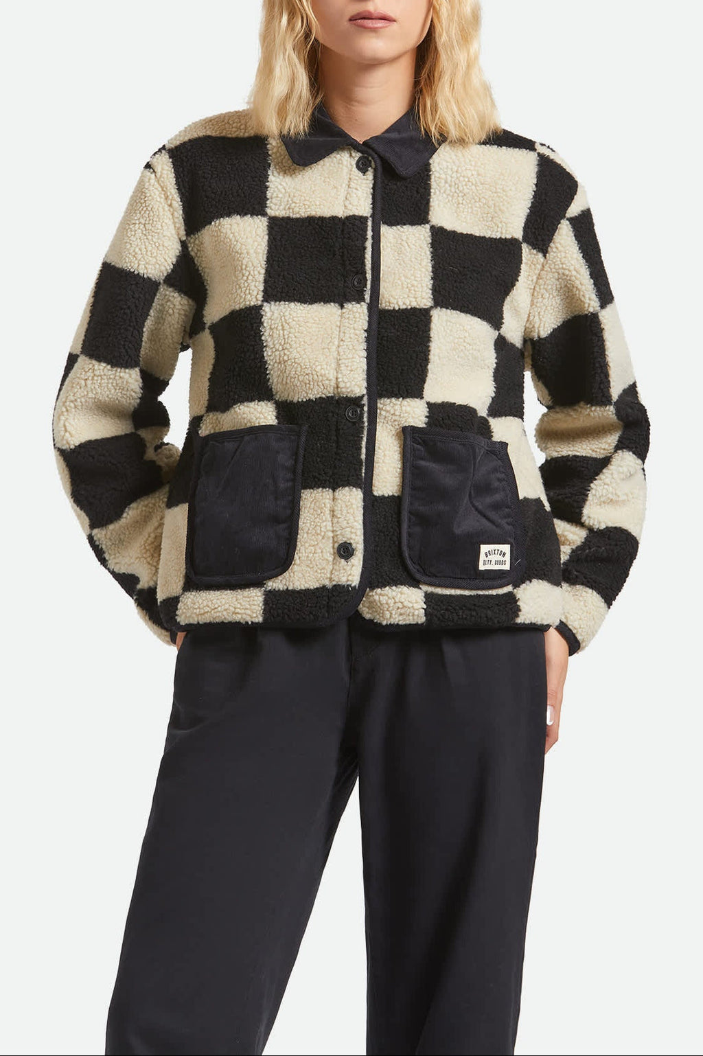 Women's Delilah Sherpa Jacket - Black/Natural Finish Line Checker